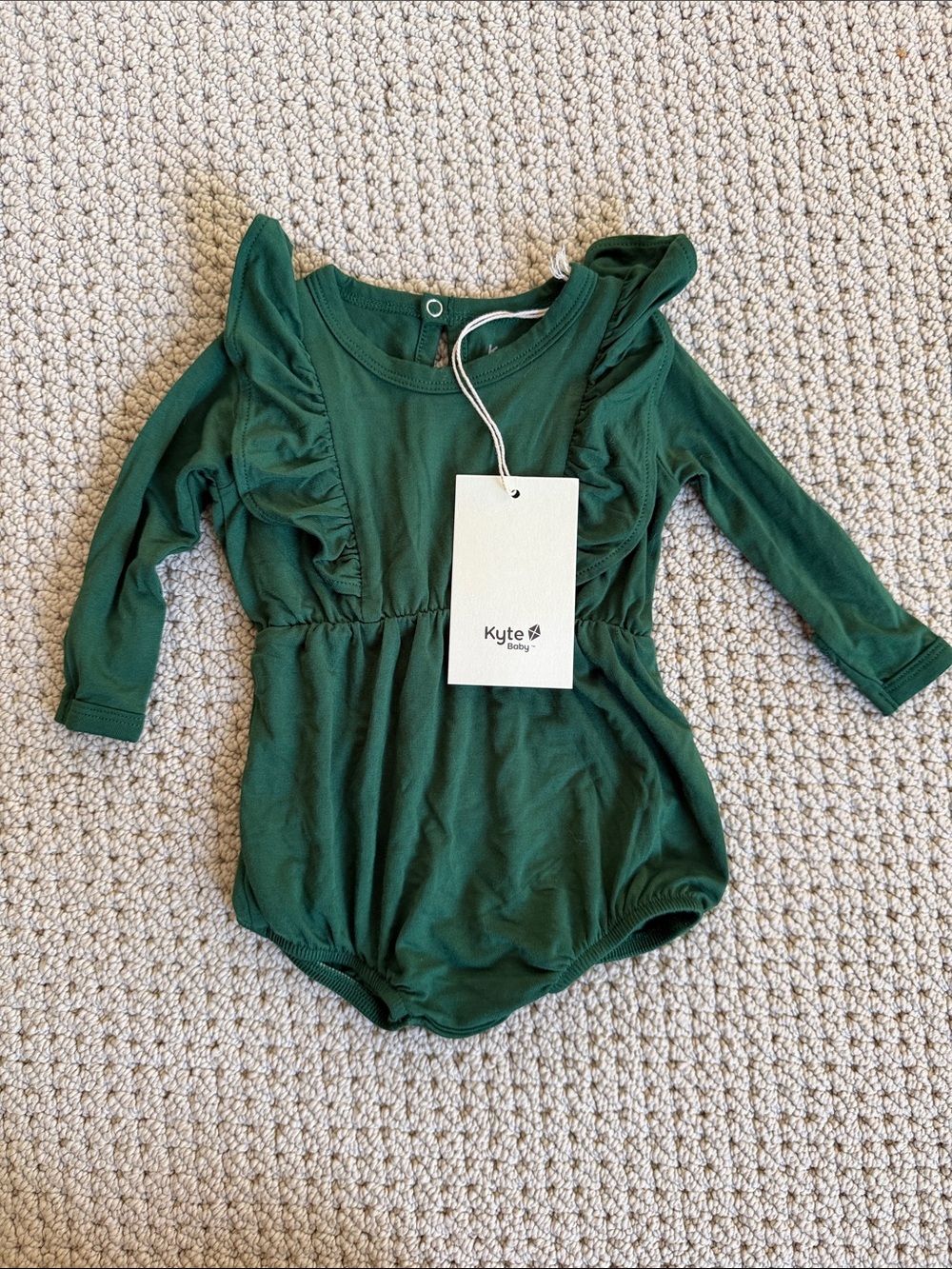 Kyte BABY Forest Green Long-Sleeve Ruffle One-Piece